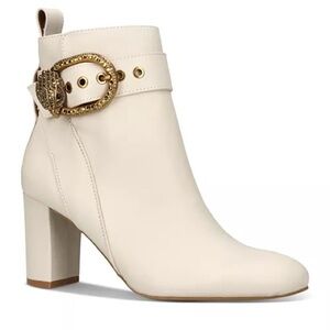 KURT GEIGER Mayfair Eagle Head Buckle White High Heel Ankle Boots 7.5 NEW